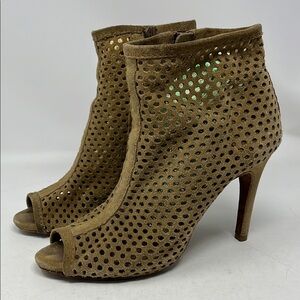 PEDRO GARCIA Sylvana Tan Laser Cut Suede Heeled Booties Made in Spain Sz 37.5/7